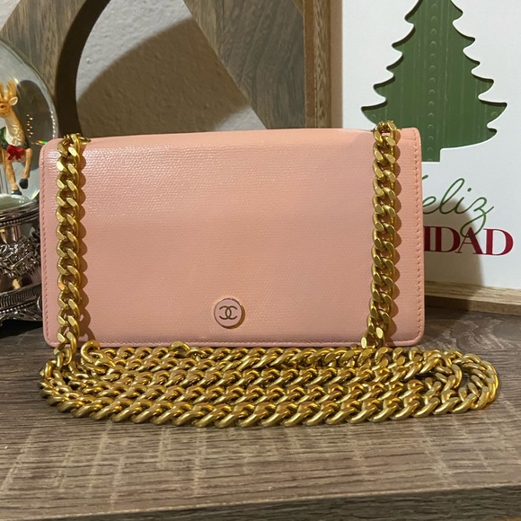 💕⚜️ Chanel Blush Pink Wallet on a Vintage Gold Chain WOC Style Crossbody - Picture 4 of 14